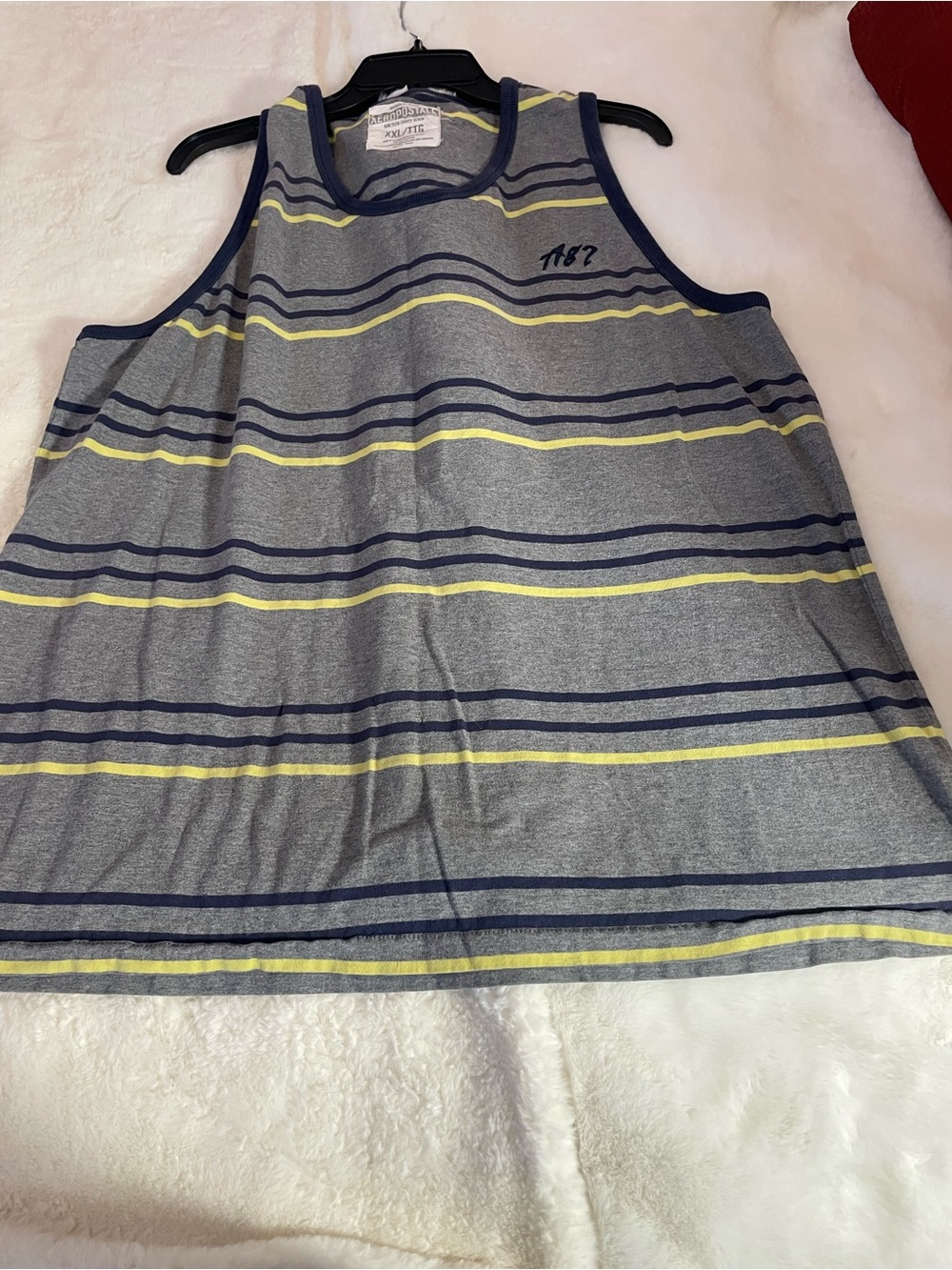 Aeropostale Gray Tank Top with Navy & Yellow Stripes